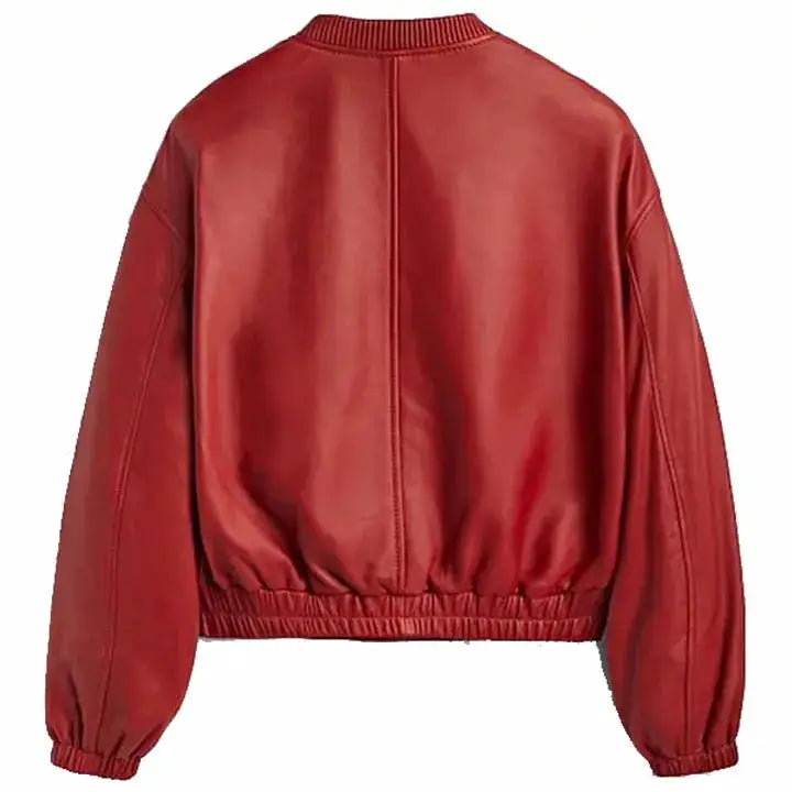 Women’s Red Leather Bomber Jacket-1