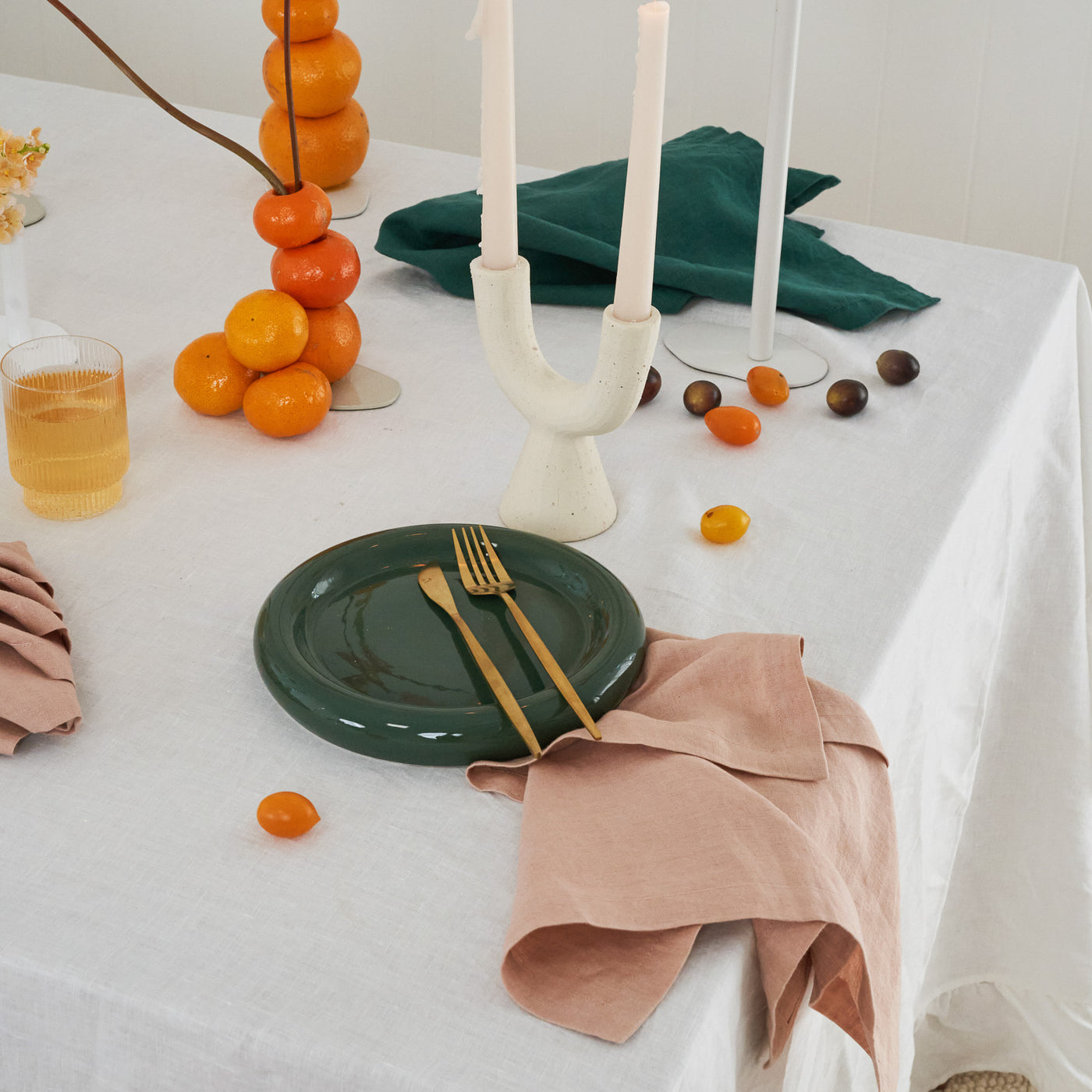 Peach & Green Linen Napkin Set-1