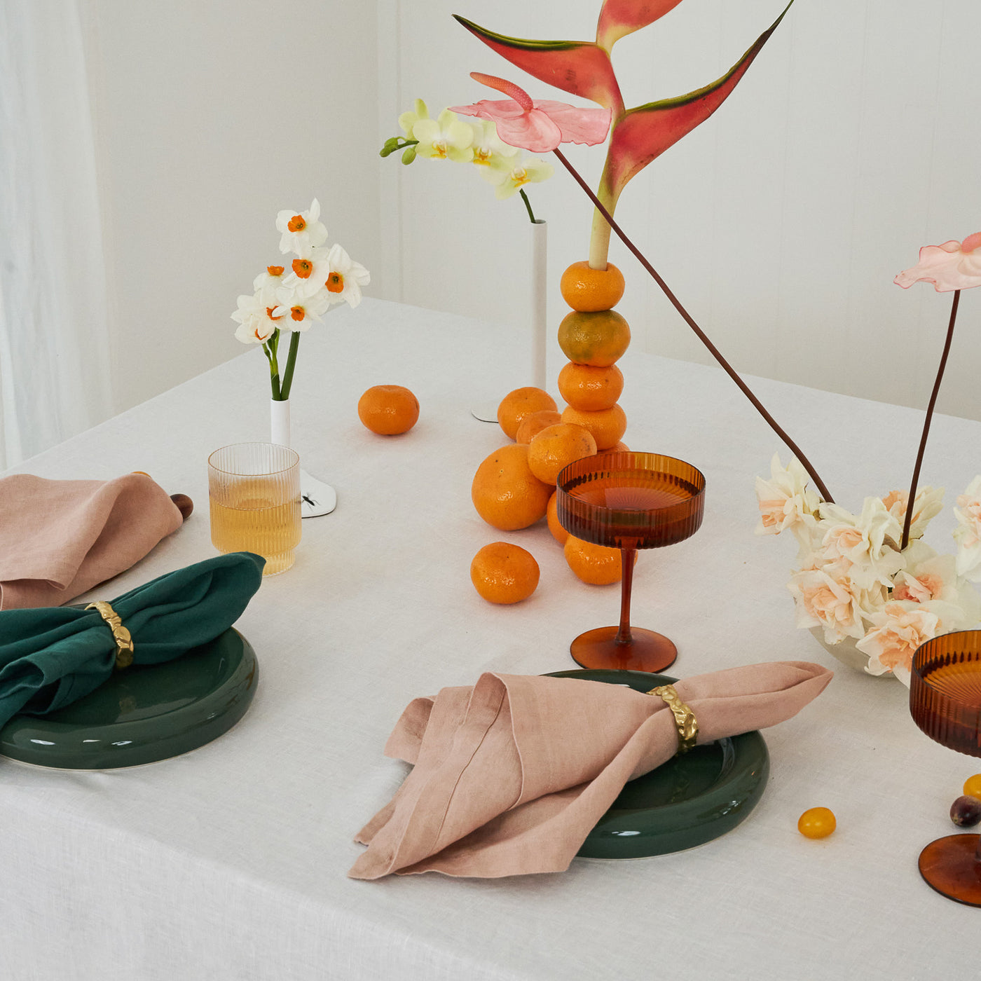 Peach & Green Linen Napkin Set-2