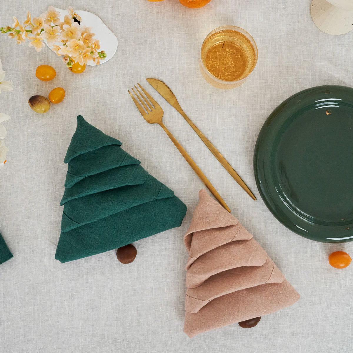 Peach & Green Linen Napkin Set-3