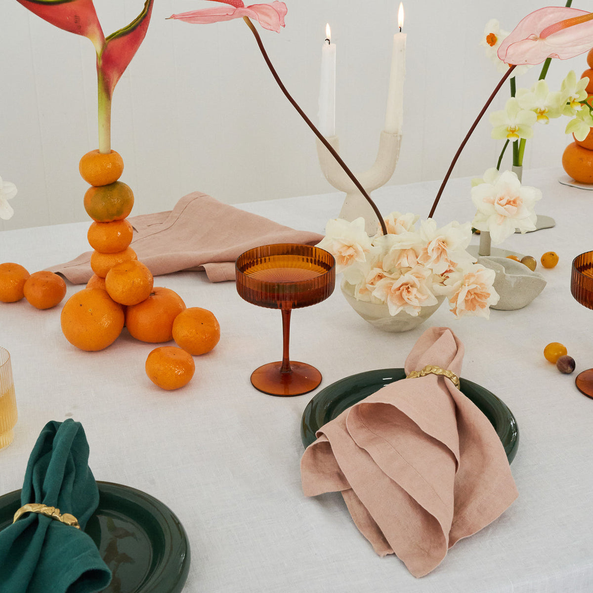 Peach & Green Linen Napkin Set-4