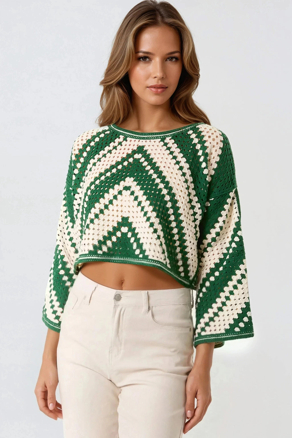 Green Crochet Cropped Top-0
