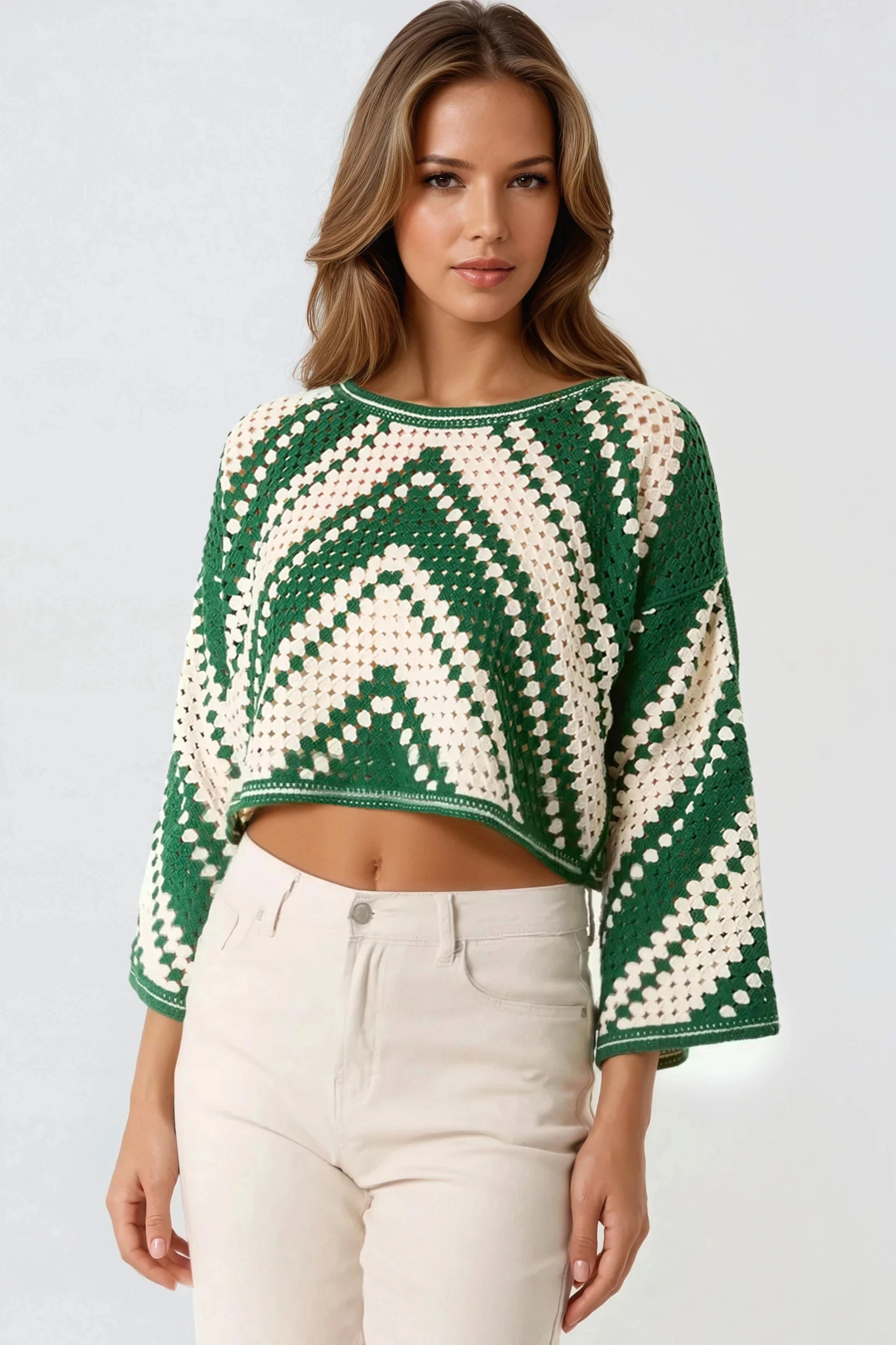 Green Crochet Cropped Top-0