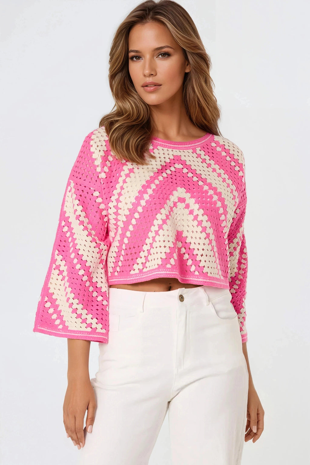 Pink Crochet Cropped Top-0