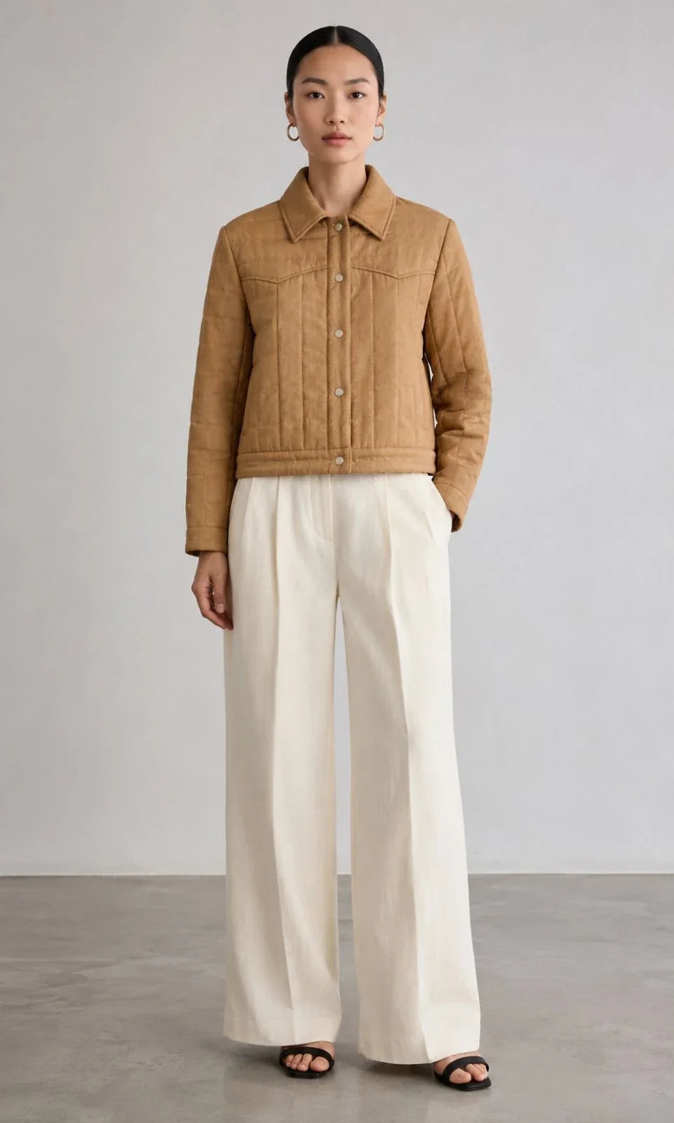 Cedarwood Linen Quilted Trucker Jacket (syncee)-0