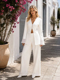 White Crepe Co-ord Set – Chain-Link Blazer & Wide-Leg Trouser (syncee)-0