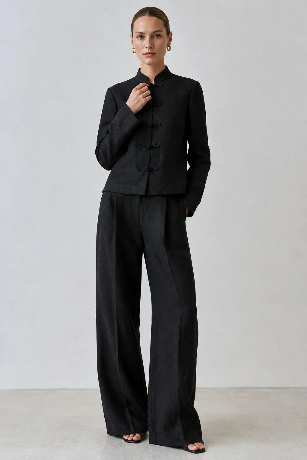 Ravenwood Linen Mandarin-Collar Jacket (syncee)-0