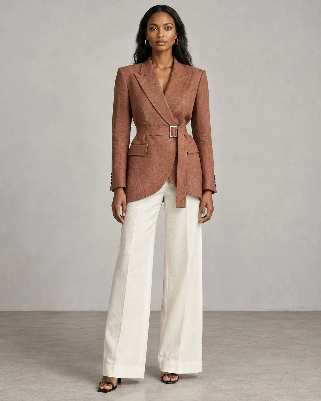 Hollowbrook Linen Belted Wrap Blazer (syncee)-0