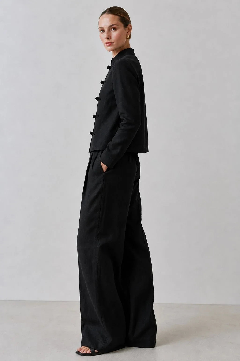 Ravenwood Linen Mandarin-Collar Jacket (syncee)-1