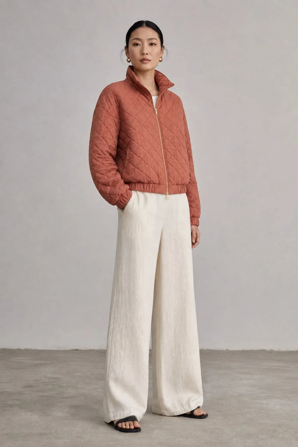 Canyon Linen Quilted Bomber Jacket (syncee)-1