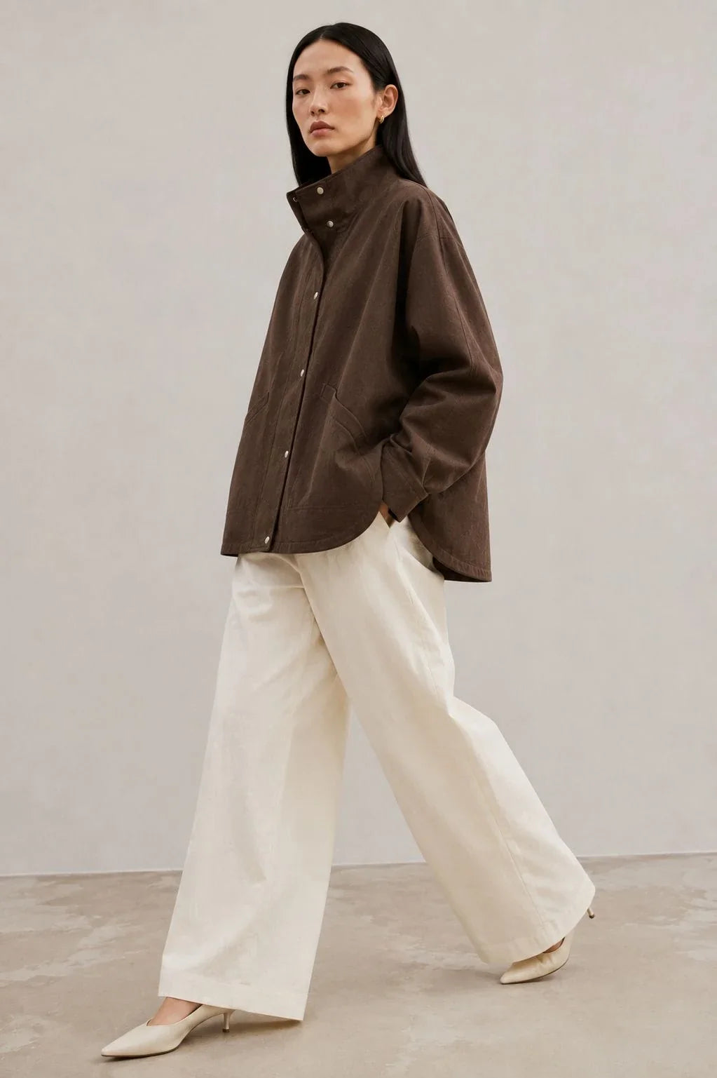 Ironwood Linen Oversized Stand-Collar Jacket (syncee)-1