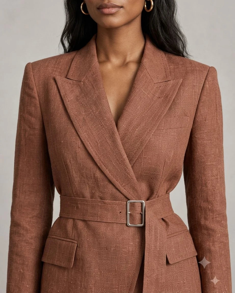 Hollowbrook Linen Belted Wrap Blazer (syncee)-1