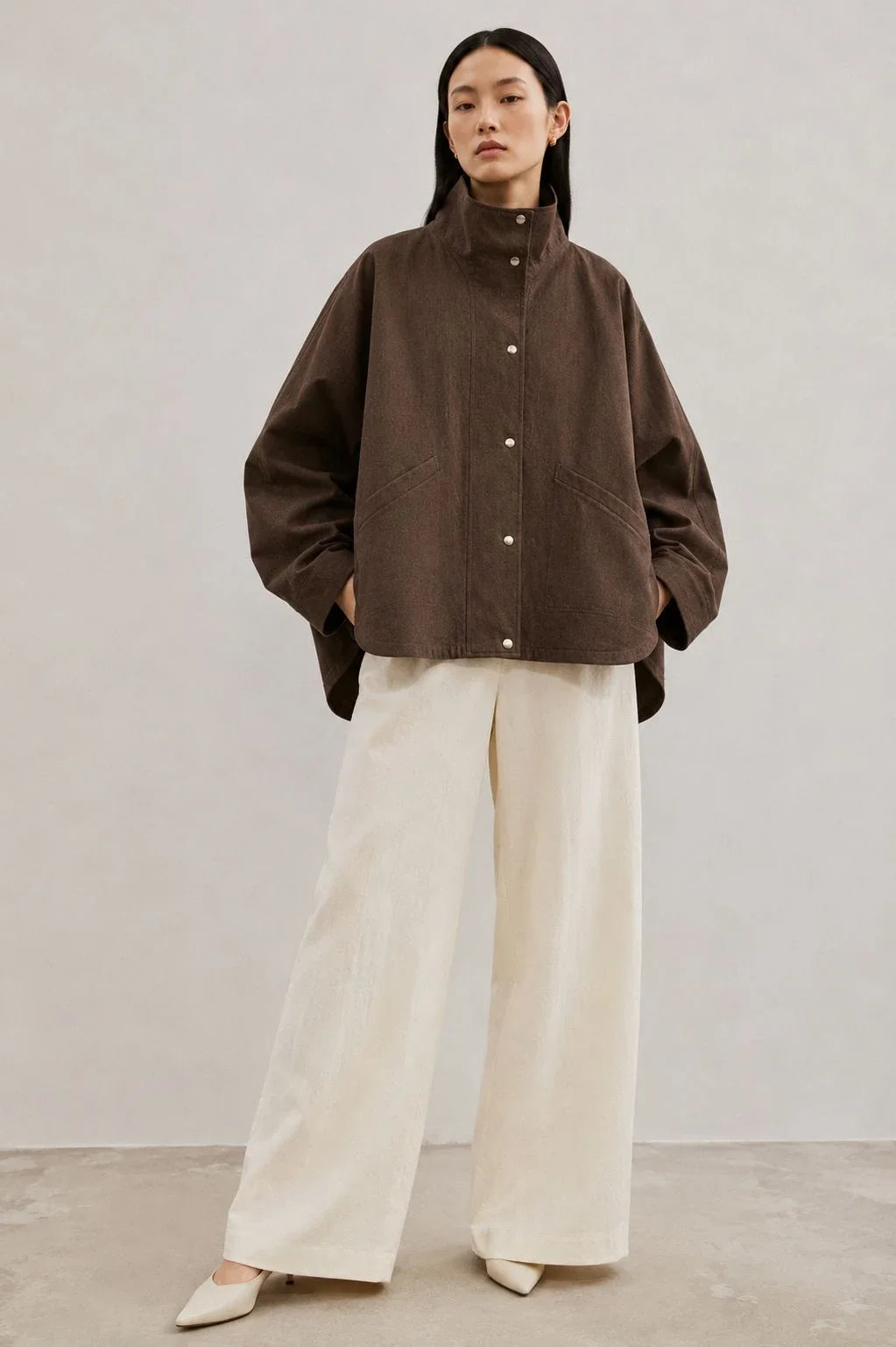 Ironwood Linen Oversized Stand-Collar Jacket (syncee)-2
