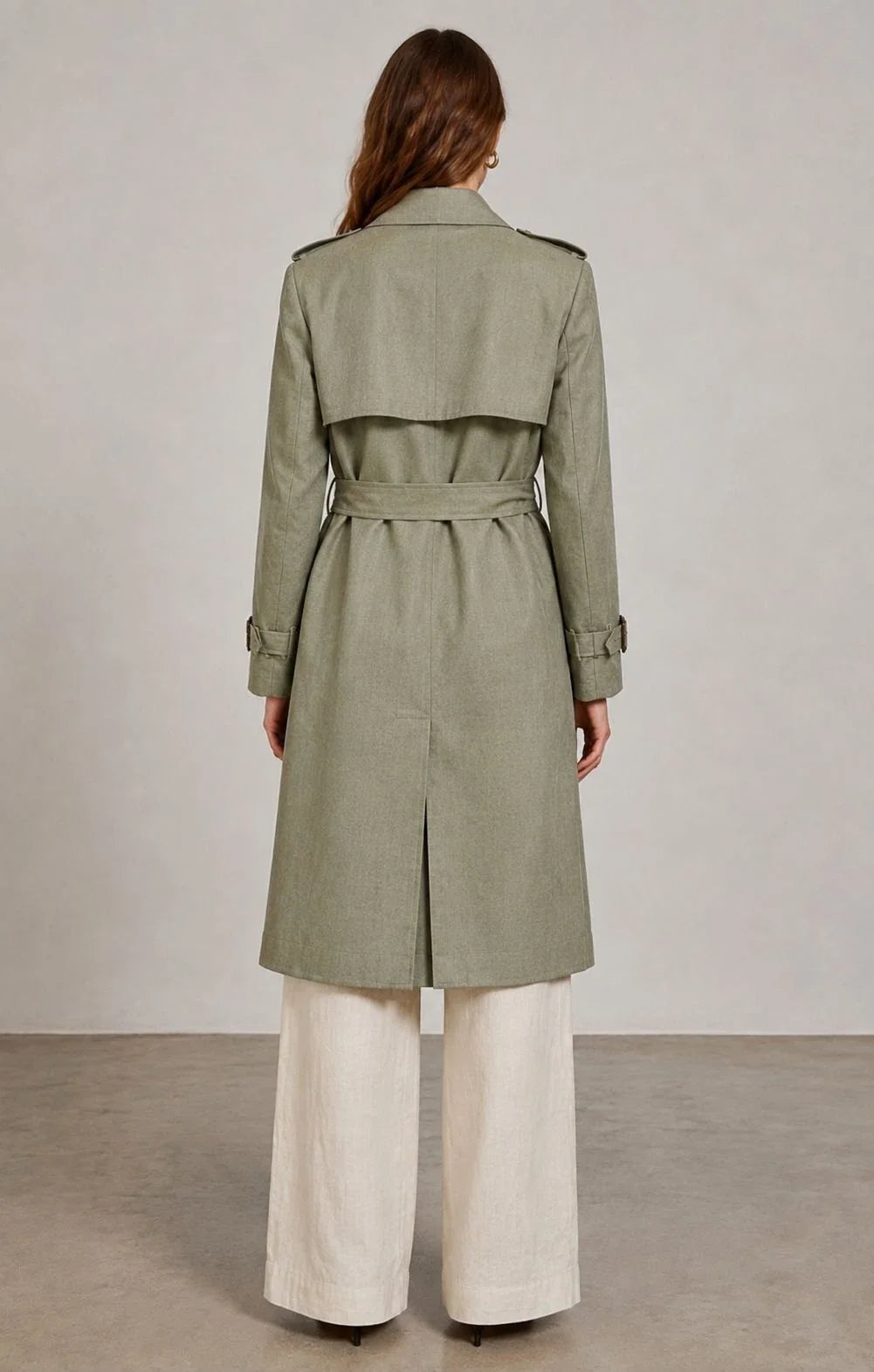 Sagebrush Linen Double-Breasted Trench Coat (syncee)-2