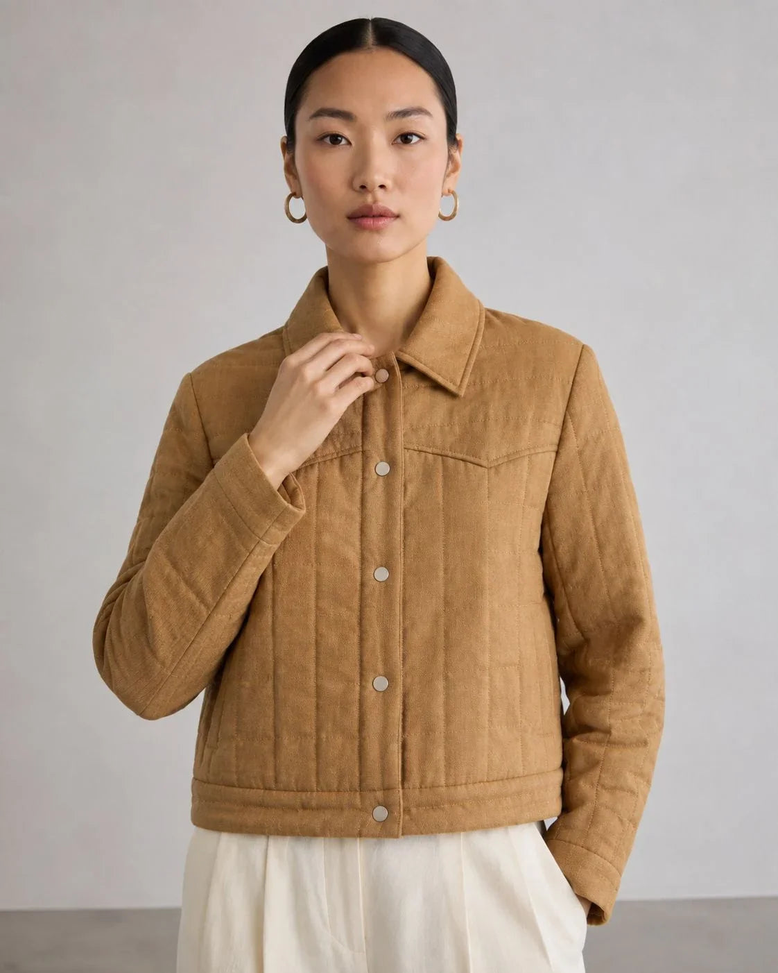 Cedarwood Linen Quilted Trucker Jacket (syncee)-3