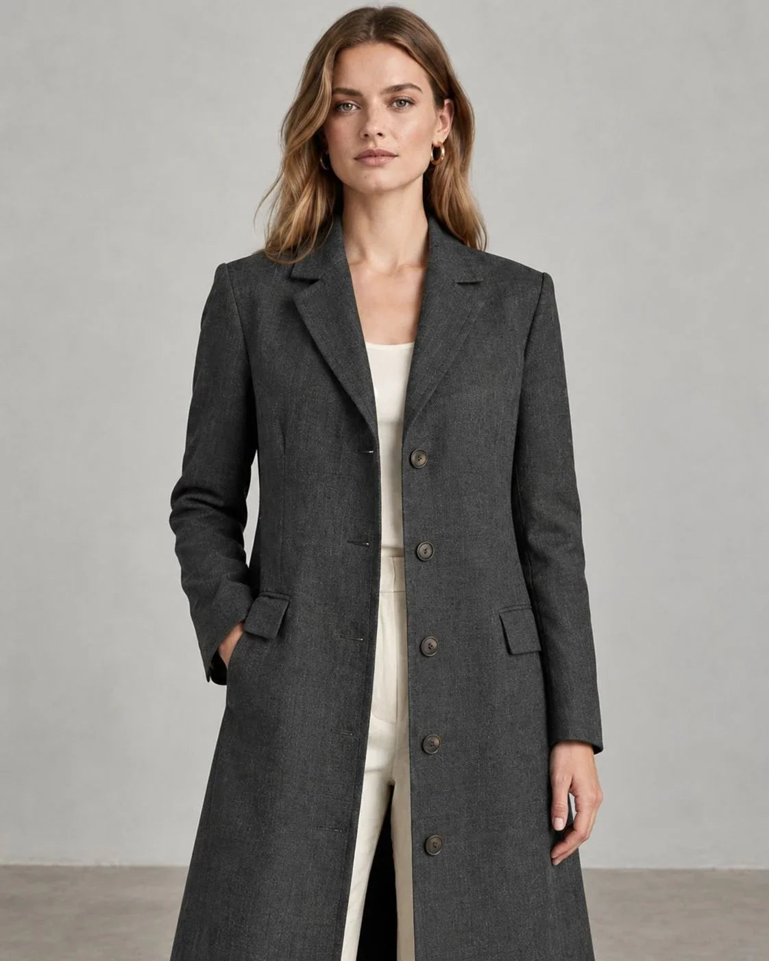 Greywood Linen Single-Breasted Coat (syncee)-3