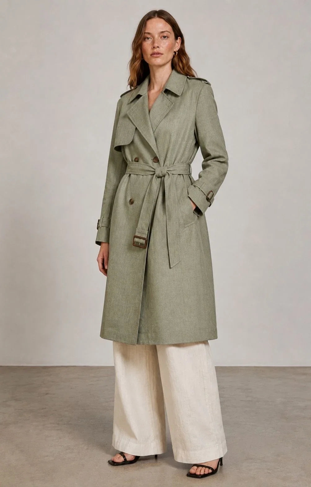 Sagebrush Linen Double-Breasted Trench Coat (syncee)-3