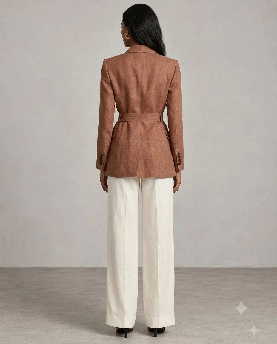 Hollowbrook Linen Belted Wrap Blazer (syncee)-4