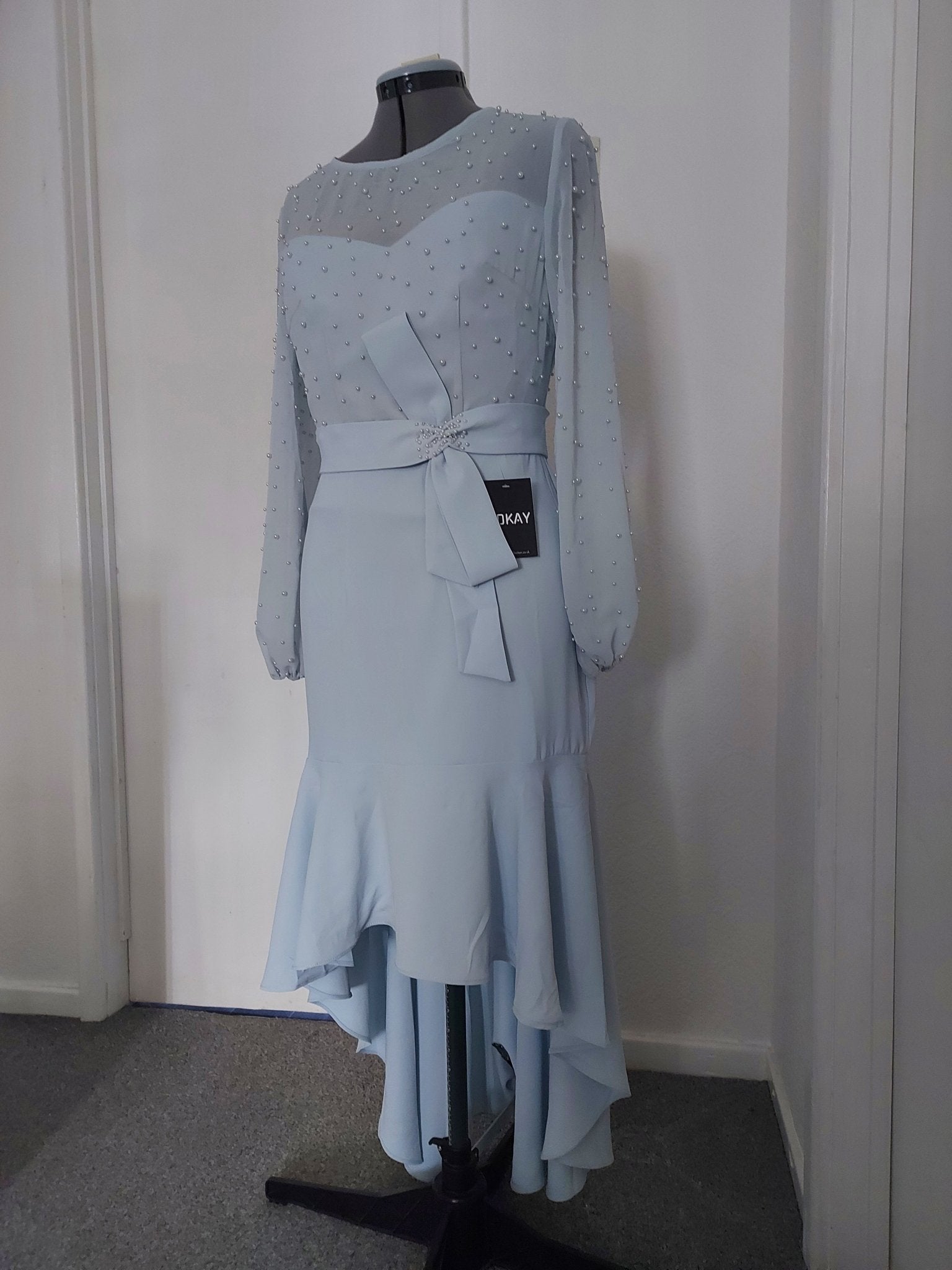 The mermaid ball sleeves pearls embellished mother of the bride dress - light grey-3