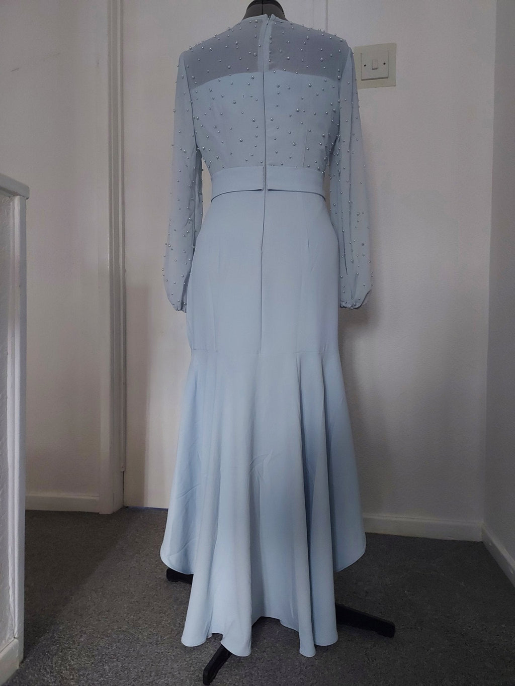 The mermaid ball sleeves pearls embellished mother of the bride dress - light grey-6