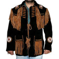 Men's Leather Jacket with Fringes & Beads-0