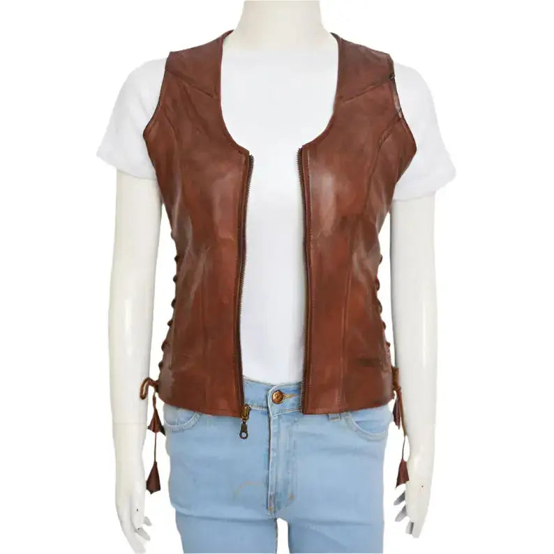 Women’s Brown Leather Vest-0