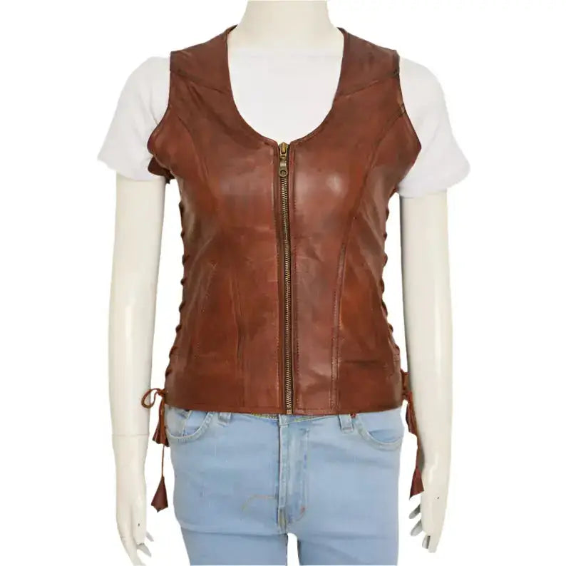 Women’s Brown Leather Vest-1