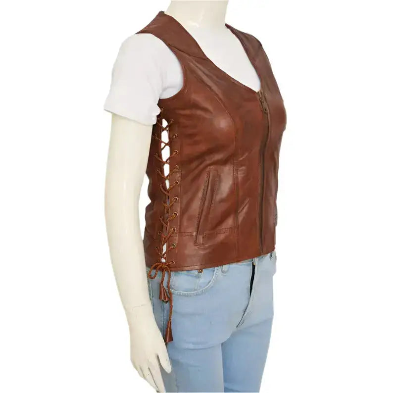 Women’s Brown Leather Vest-4