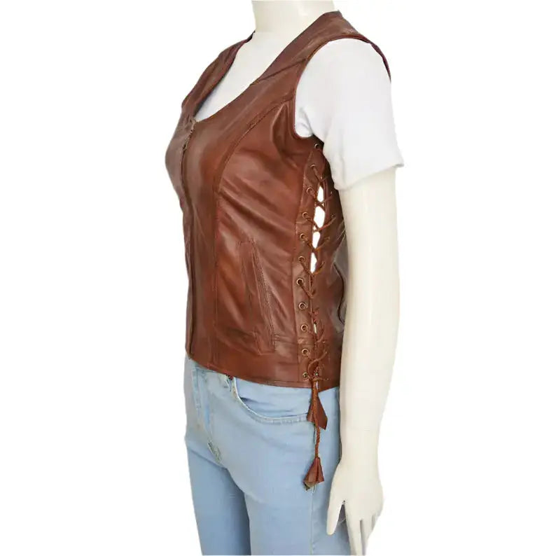 Women’s Brown Leather Vest-3