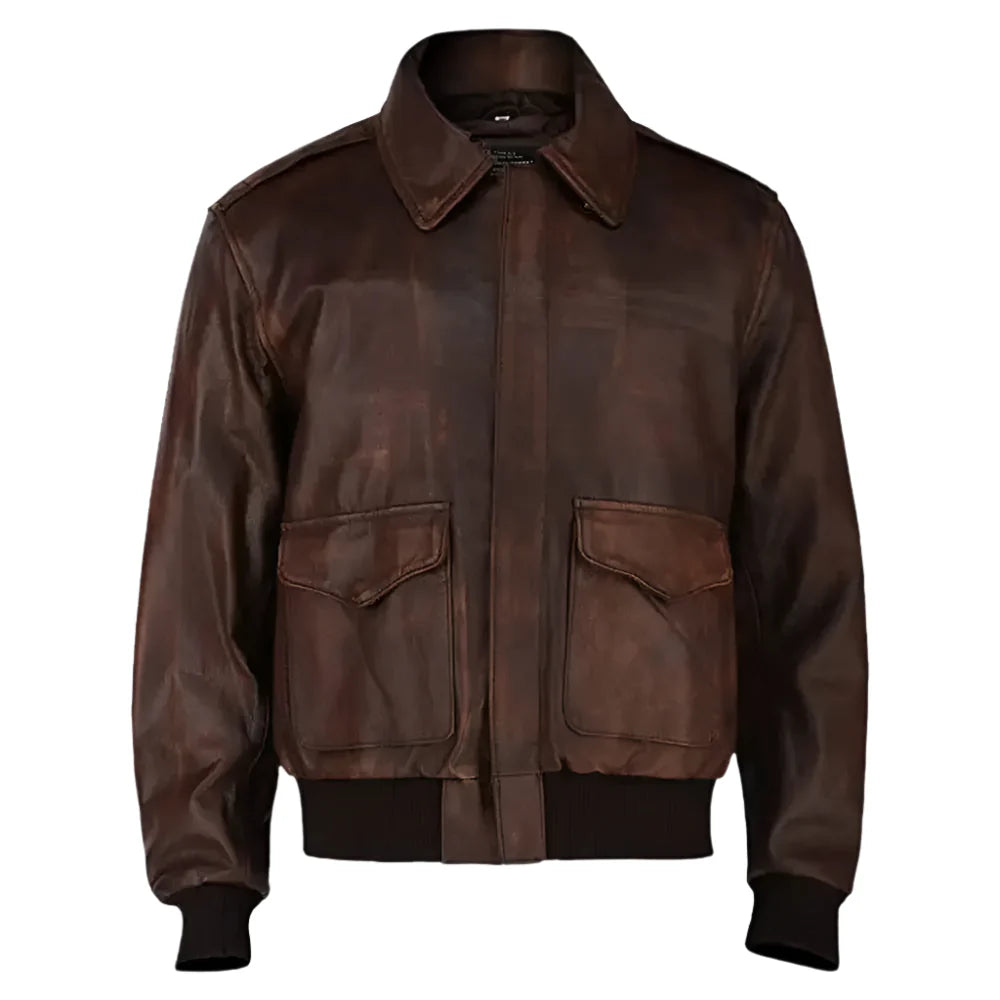 Men's Brown WWII Aviator Flying Bomber Leather Jacket-0
