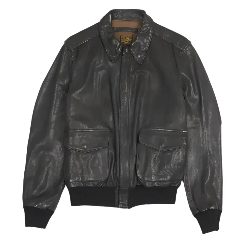 Men’s Black A-2 Leather Jacket-0