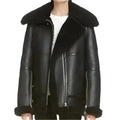 Women’s Black Aviator Sherpa Leather Jacket-0