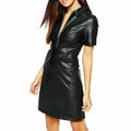 Women’s Black Leather Mini Party Dress-0