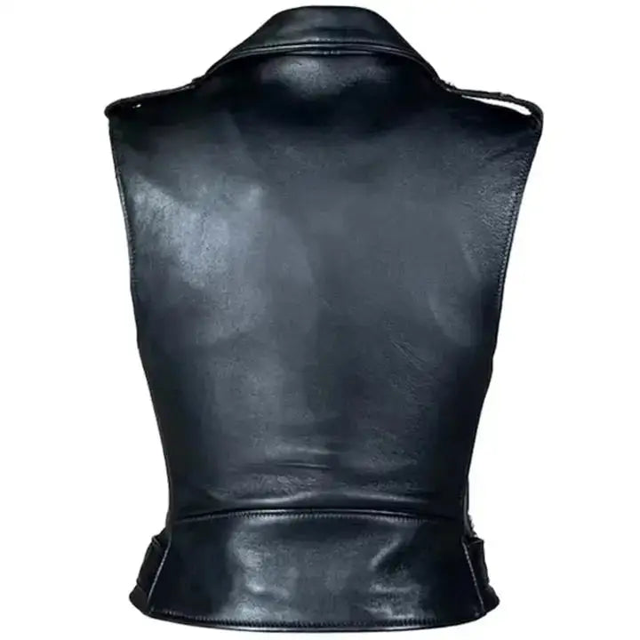Womens Black Leather Biker Vest-1