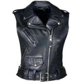 Womens Black Leather Biker Vest-0