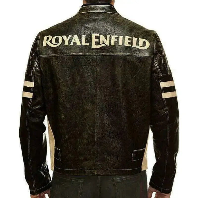 Men’s Black Royal Enfield Cafe Racer Motorcycle Jacket Leather-1