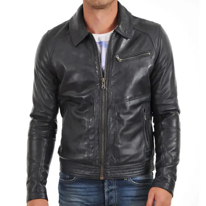 Men’s New Black Leather Jacket-0