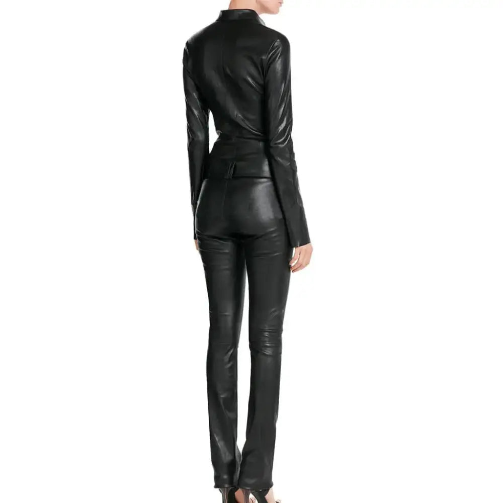 Women’s Belted Leather Jumpsuit-1