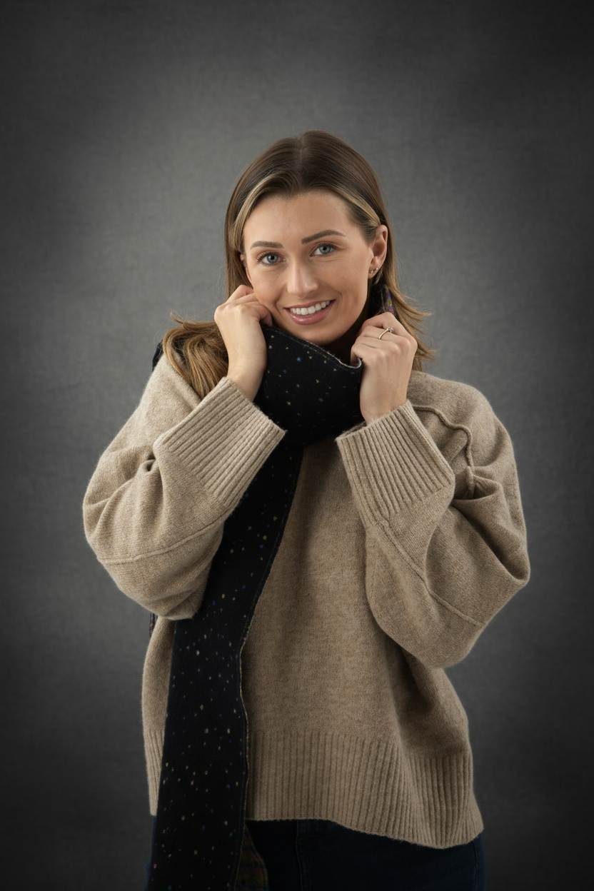 Black Spotted Lambswool Scarf-0