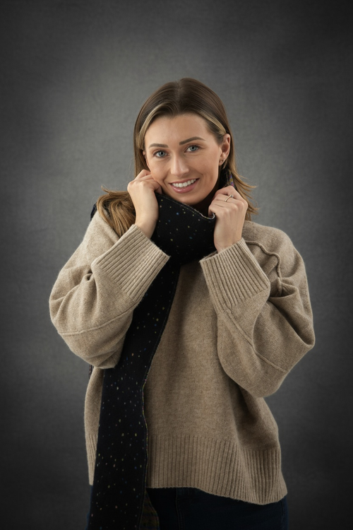 Black Spotted Lambswool Scarf-0