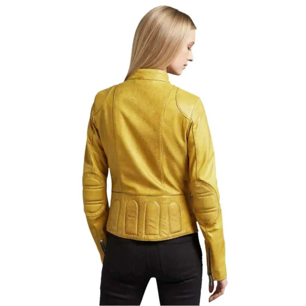 Women’s Bright Yellow Leather Biker Jacket-2