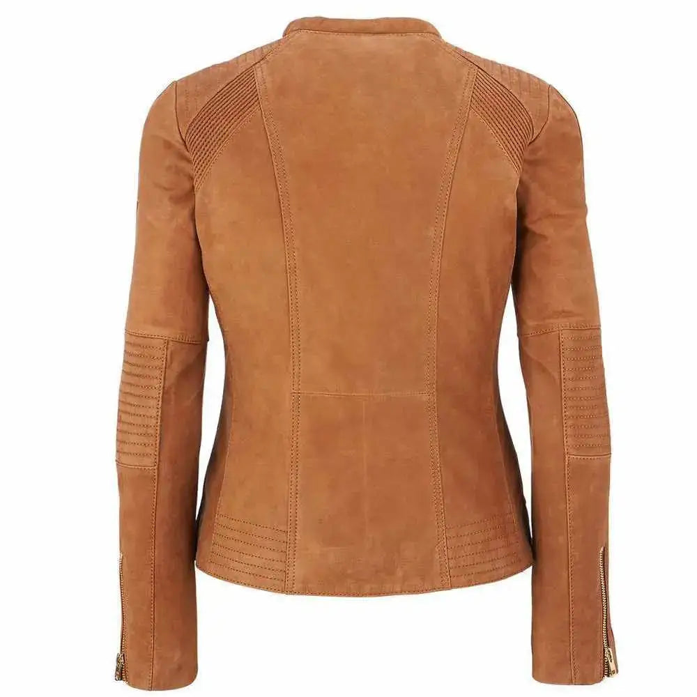 Women’s Brown Suede Slim Fit Leather Fashion Jacket-1