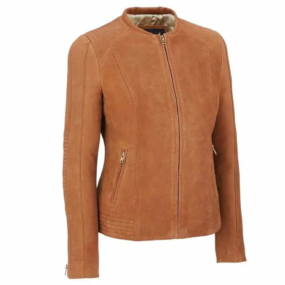 Women’s Brown Suede Slim Fit Leather Fashion Jacket-0