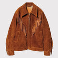 Men’s Brown Suede Leather Western Cowboy Fringe Jacket-0
