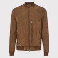 Men’s Brown Suede Leather Bomber Jacket-0