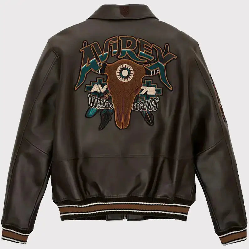 Men’s Brown Buffalo Legend A2 Embroidered Leather Jacket-1