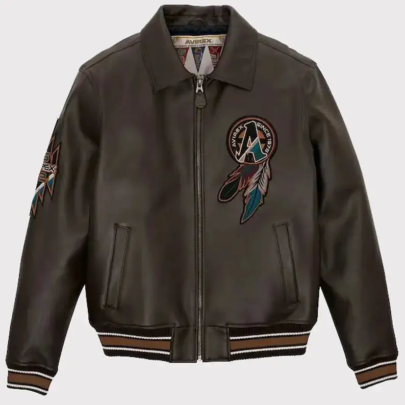 Men’s Brown Buffalo Legend A2 Embroidered Leather Jacket-0