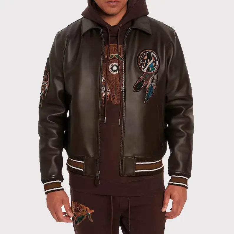 Men’s Brown Buffalo Legend A2 Embroidered Leather Jacket-2