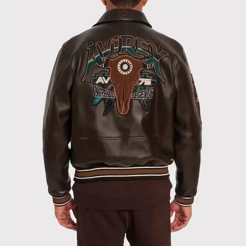 Men’s Brown Buffalo Legend A2 Embroidered Leather Jacket-3