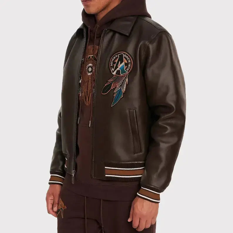 Men’s Brown Buffalo Legend A2 Embroidered Leather Jacket-4